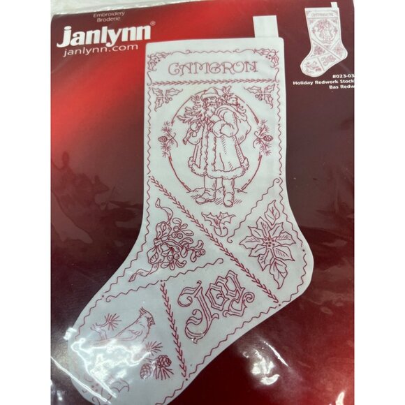 Janlynn Holiday Redwork Christmas Stocking Cross Stitch Kit - Picture 1 of 7